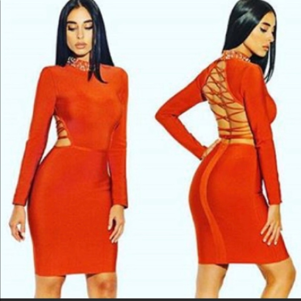 Miss Circle orange bandage dress